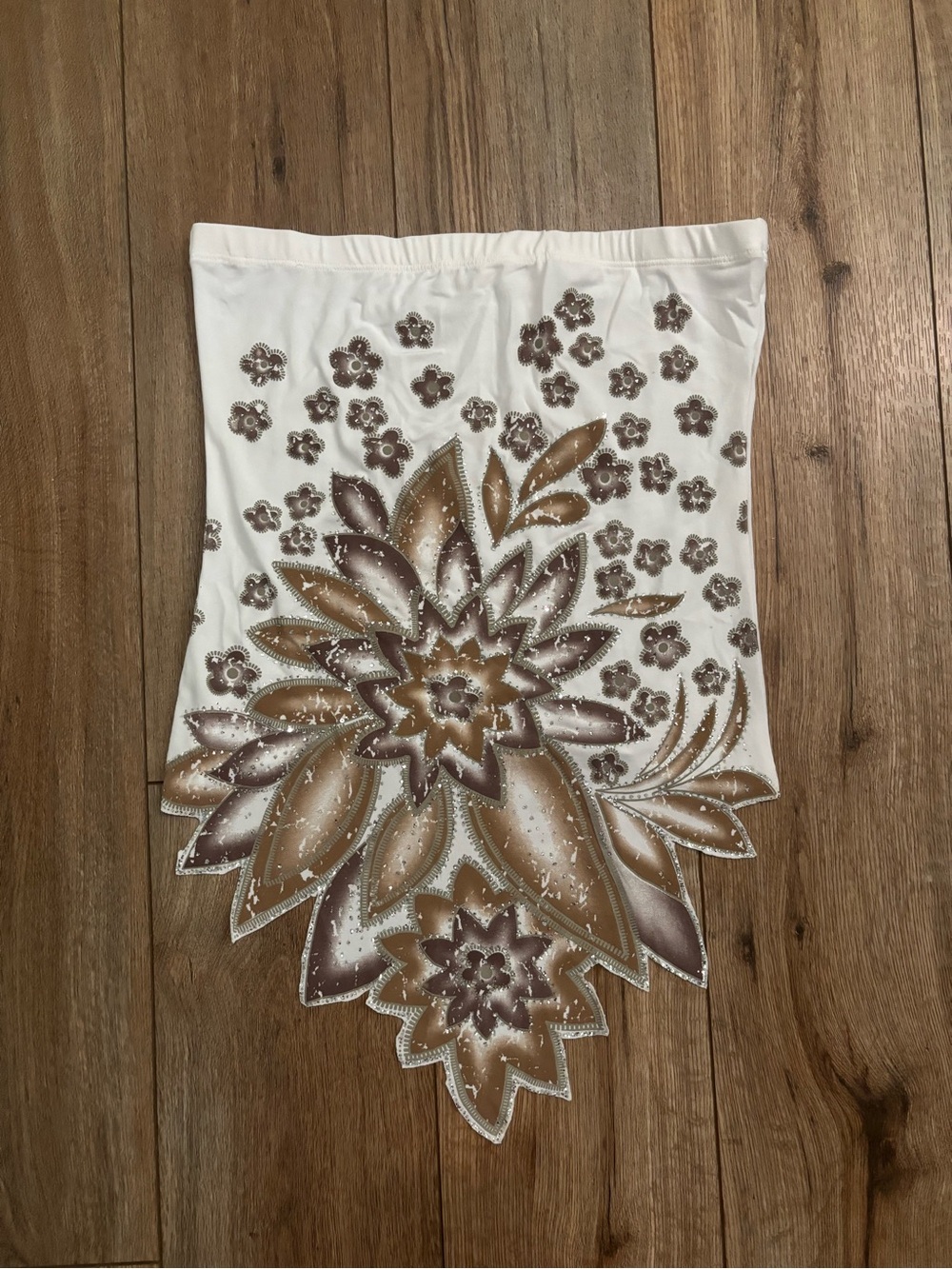 Vintage Y2K Sequin Glitter White & Brown Floral Fairy Tube Top by Tres Monkey
